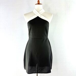 Revolve Superdown Brielle Black and White Cross Front Halter Mini Dress NWT